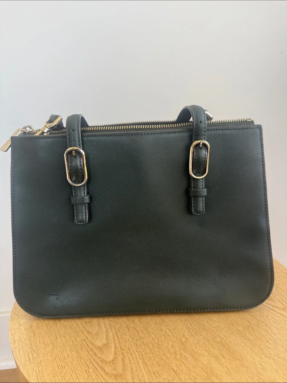kate spade Black Leather Double-Zip Satchel with Gold Hardware